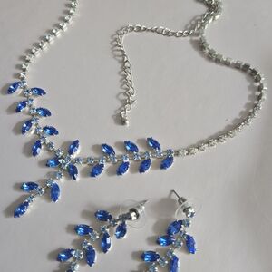 Elegant Blue and Silver Necklace and Earring Set